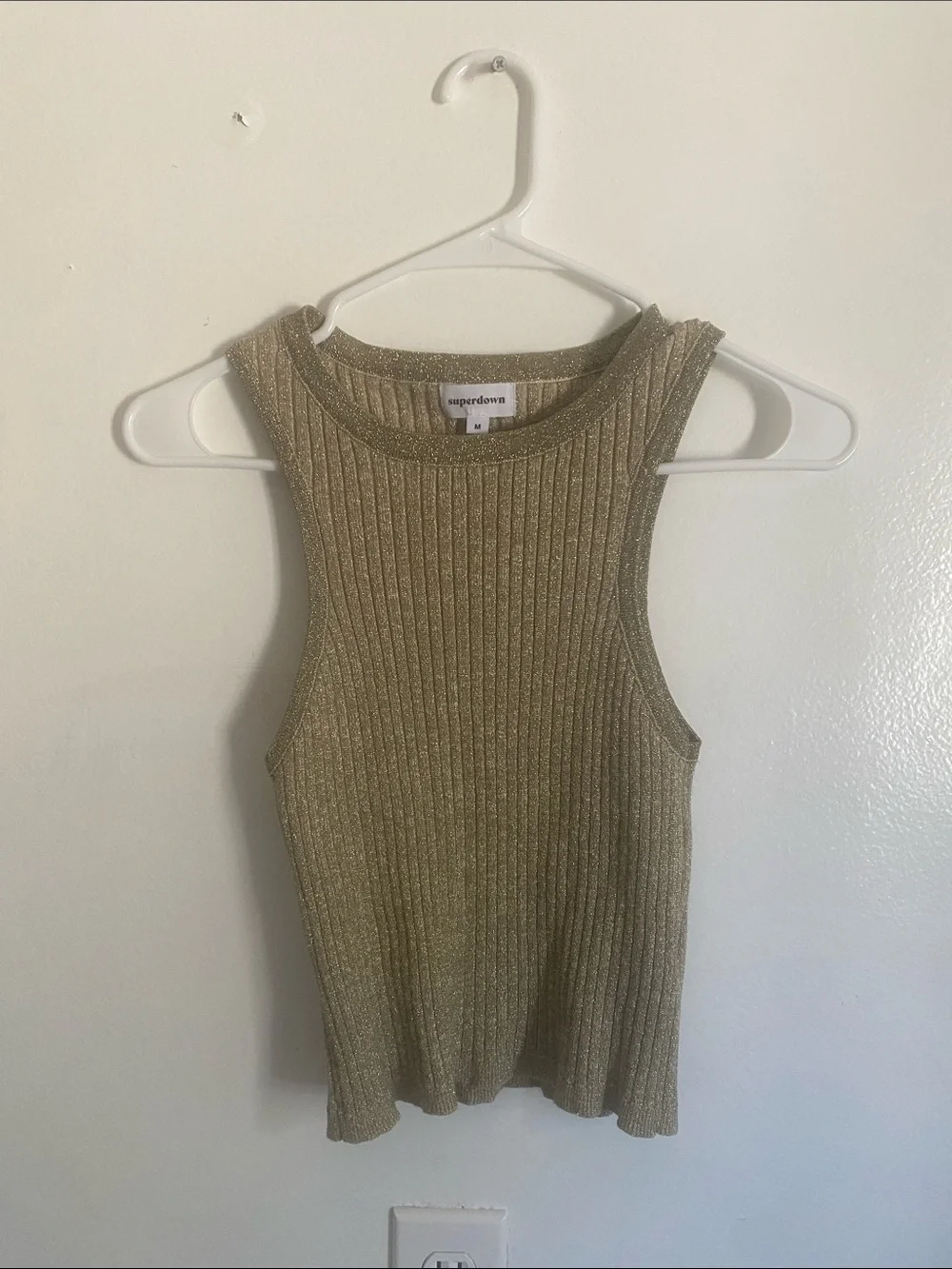 superdown Shimmery Ribbed Tank Top in Gold